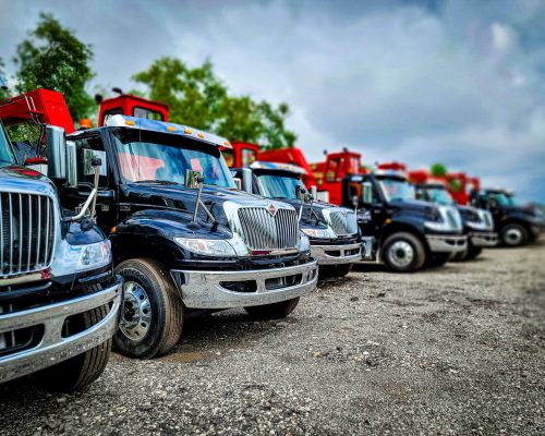 a truck is parked in a parking lot