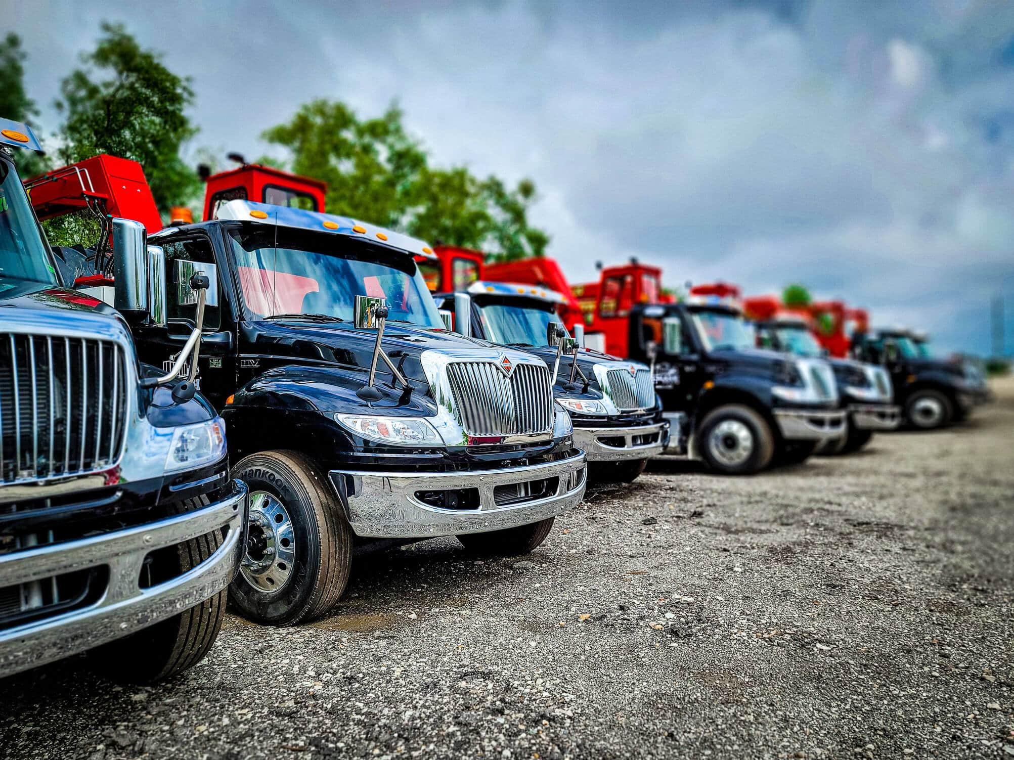 a truck is parked in a parking lot