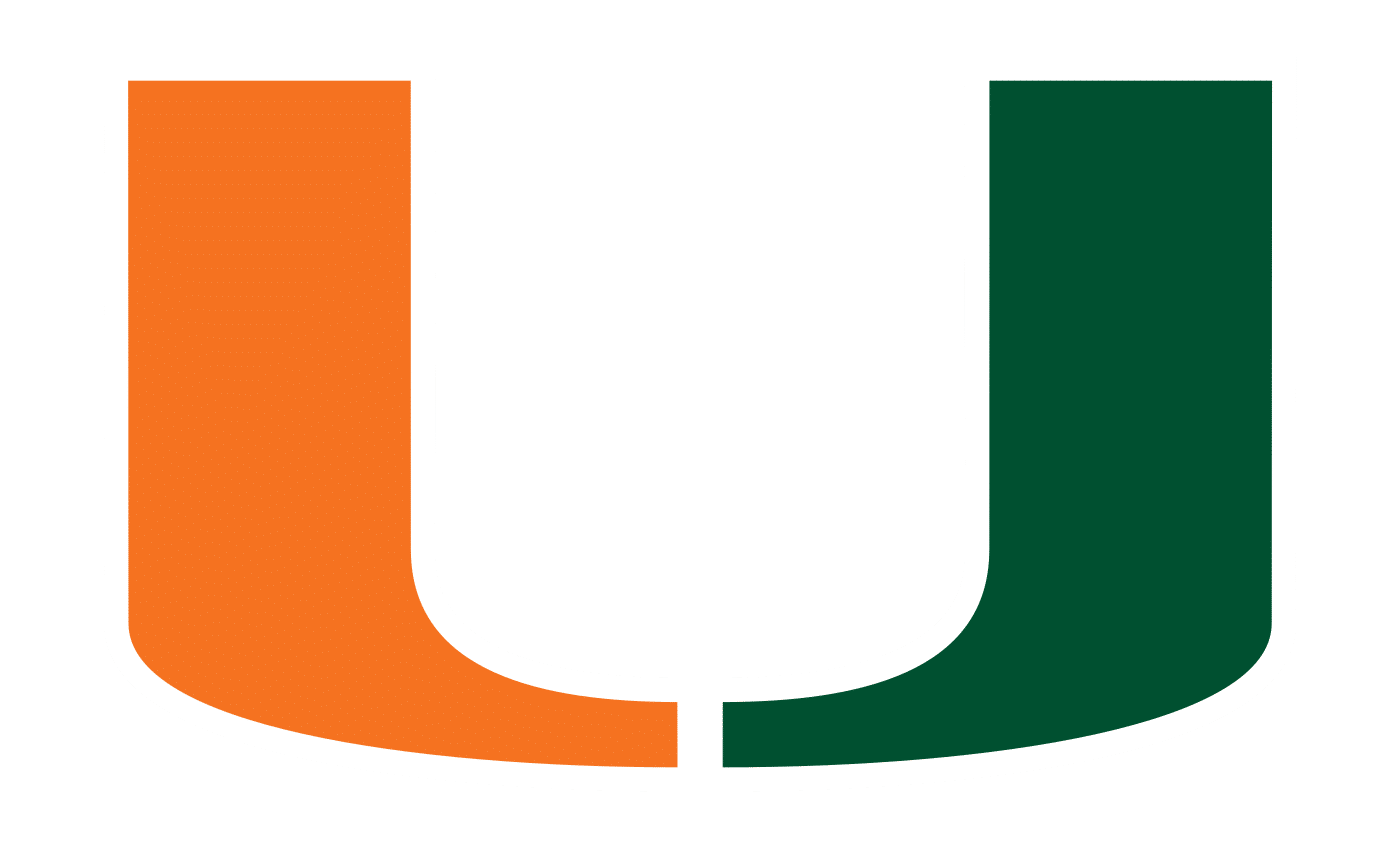 University of Miami orange and green split 'U' logo on white background